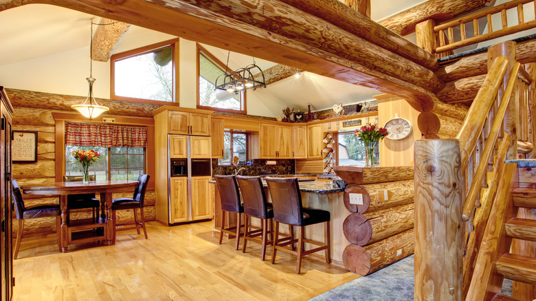 Pine log wood kitchen