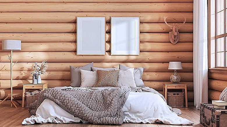 Cozy log cabin bedroom 