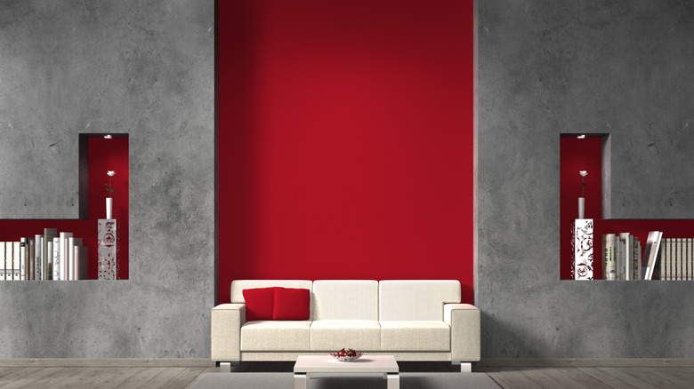 Red painted wall alcove