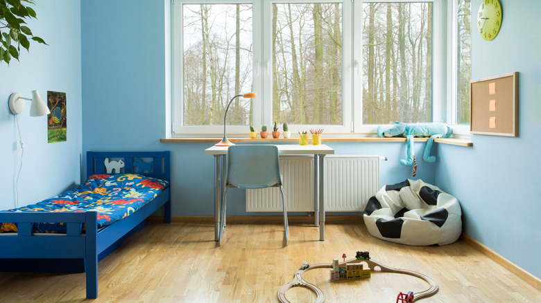 light blue child's bedroom