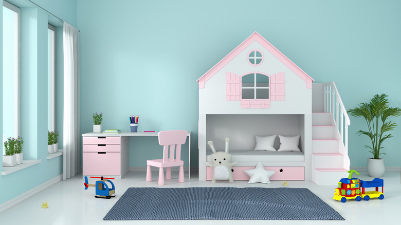 light blue child's bedroom