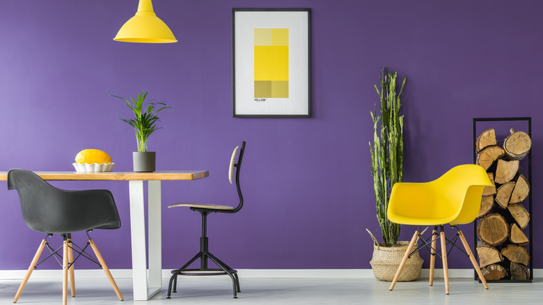 Purple room with yellow accents