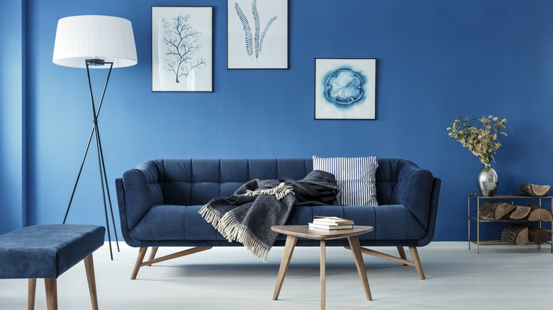 Blue monochromatic living area