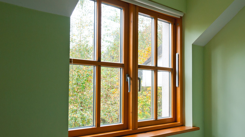 Red brown oak window frames