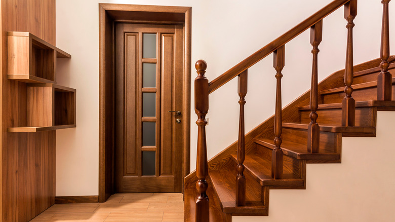 Brown and white stairwell 