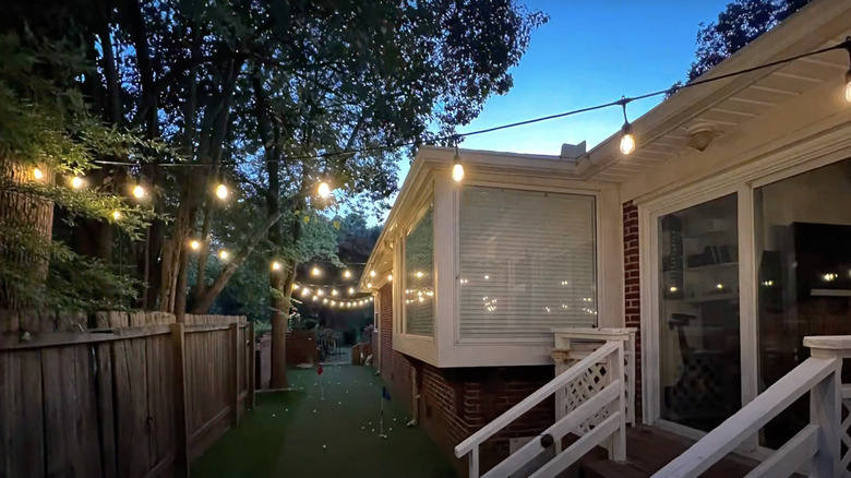 string lights above putting green