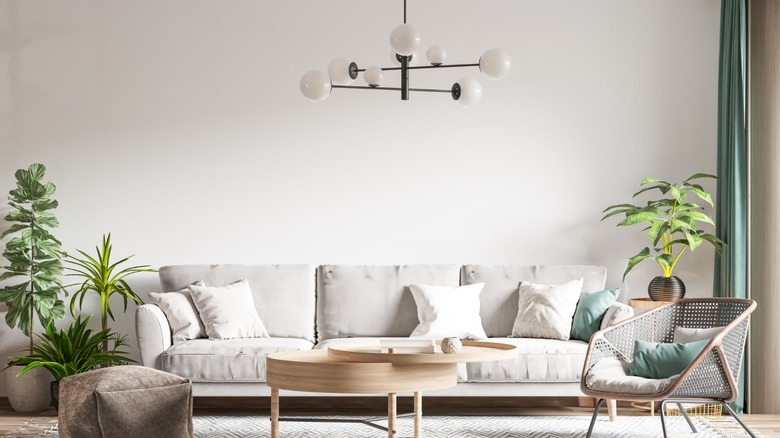 Modern sofa and lighting fixture