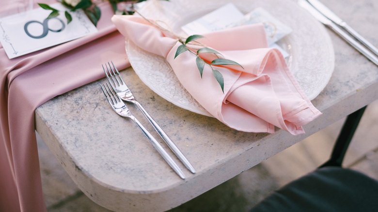 Pink marble table outside