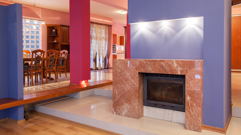 Pink marble fireplace