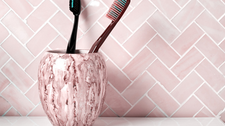 Pink marble herringbone pattern