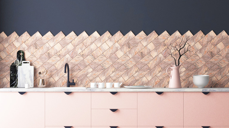 Pink marble backsplash