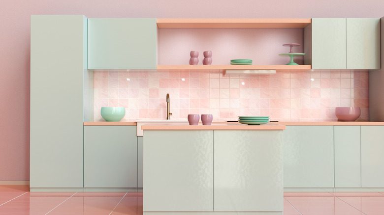 Pink marble backsplash