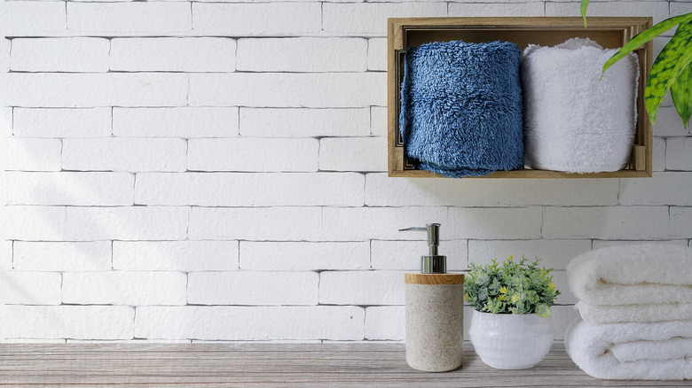 Blue and white bath towels