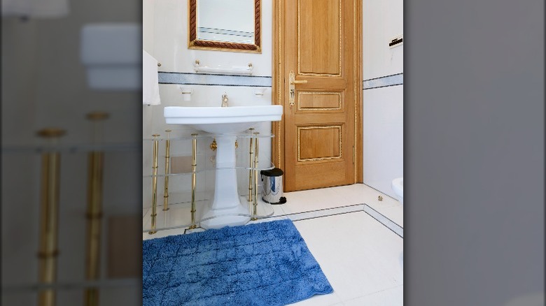 Navy blue bathroom rug