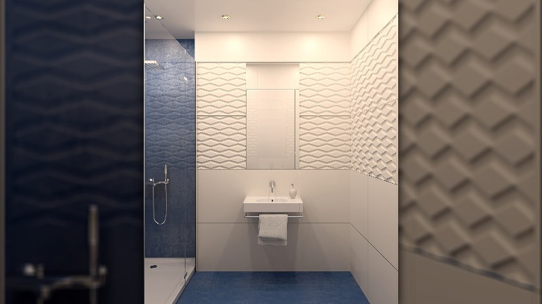 Blue and white tile bathroom