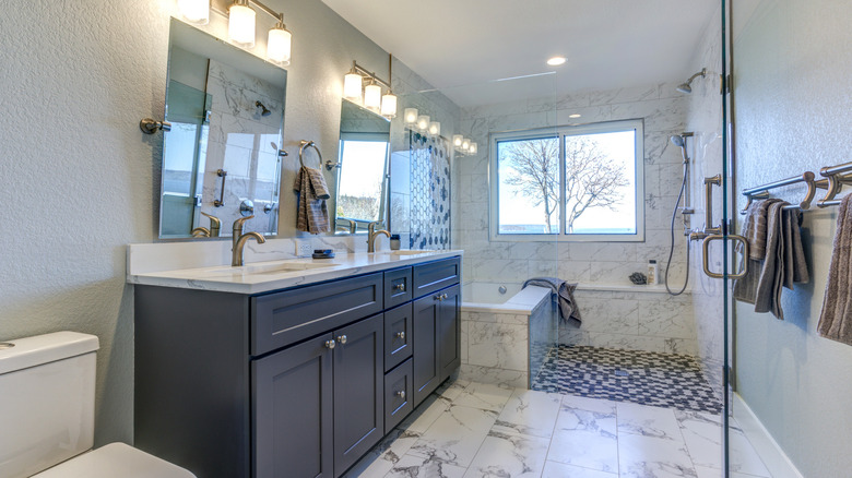 Navy blue bathroom cabinets