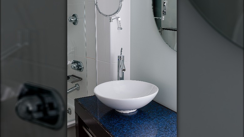 Navy blue sink countertop