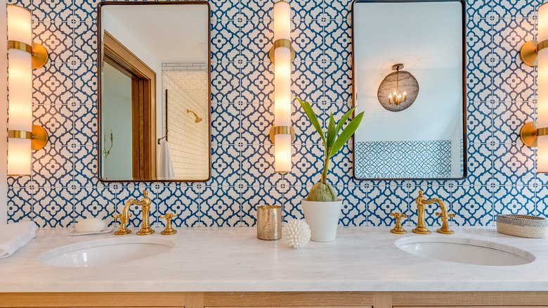 bathroom with bold tiles