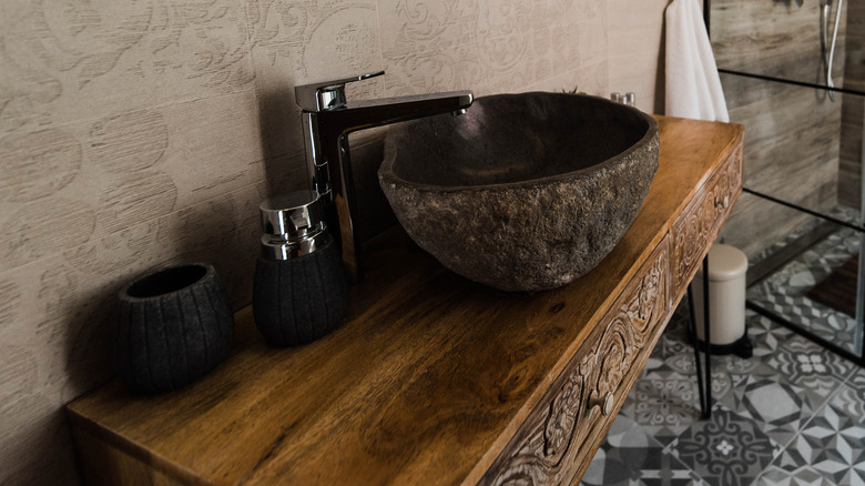 carved bathroom counter