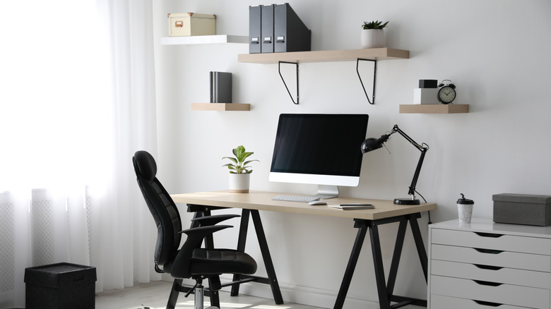 shelves over a desk