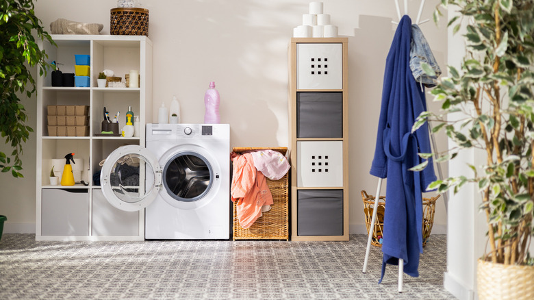 Vertical shelving units laundry room