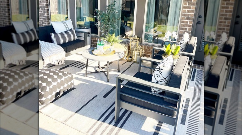 Colorful seating arrangement on patio