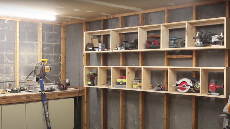 Box shelves in garage