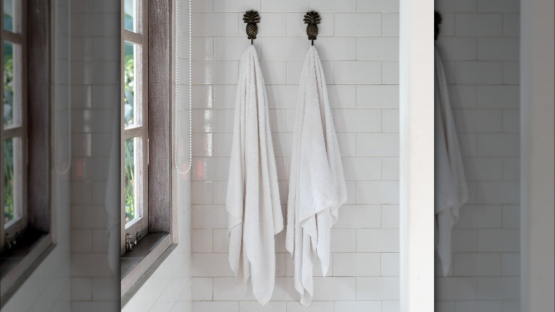 Hanging towels in bathroom