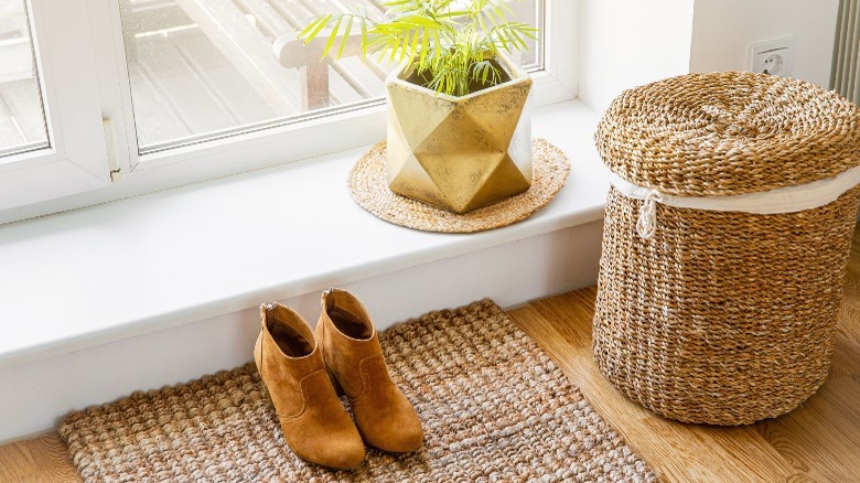 Mudroom woven basket and boots