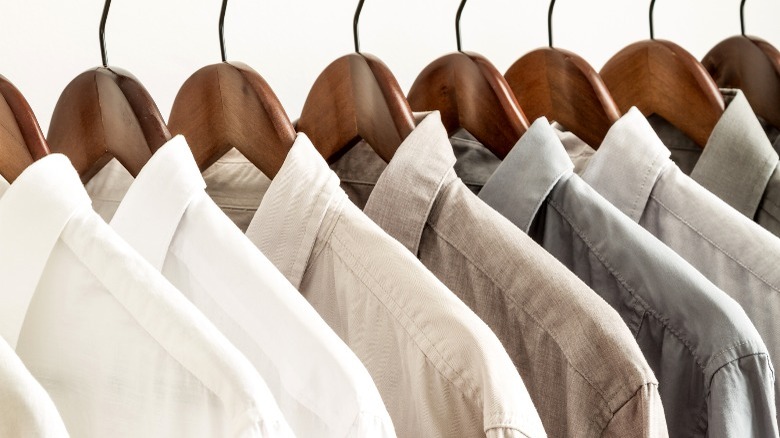 Dress shirts on wood hangers