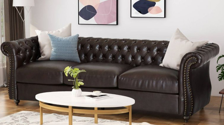 Brown Chesterfield sofa, living room