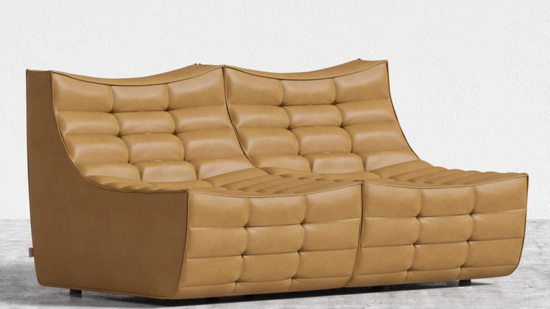 Sloped tanner sofa, caramel color