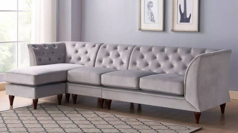 Soft lavender, gray sectional sofa