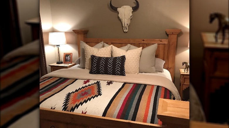 Southwestern bedroom fake bull head