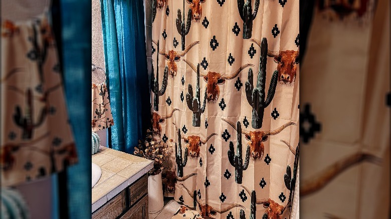 Cactus and bull shower curtain