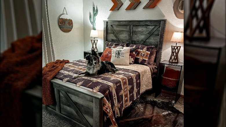 Southwestern bedroom dog on bed