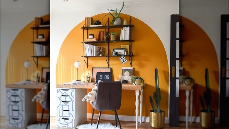 Desk area with orange arch