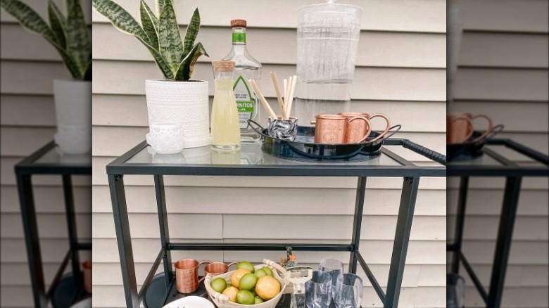 Bar cart with supplies