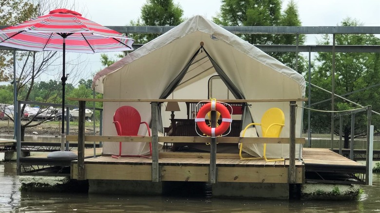 Floating tent on the water