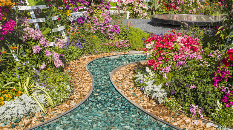 Blue and brown stone walkway