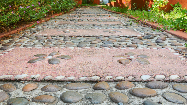 Stone walkway with flower pattern