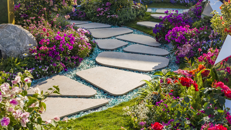 Stone walkway with flowers