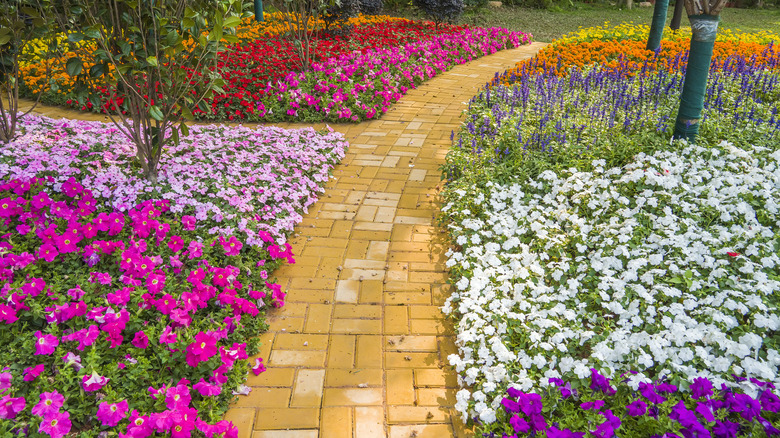 Brick walkway with flowers