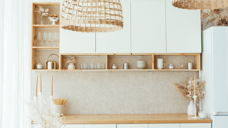 white and brown kitchen 