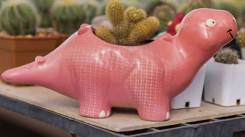 pink dinosaur pot