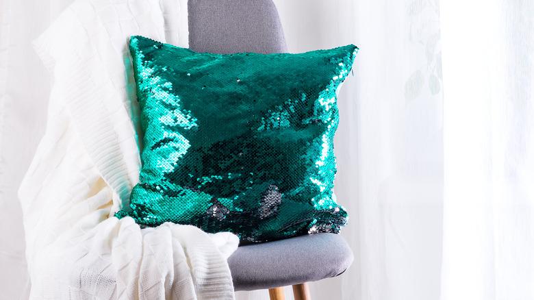 green sequin pillow