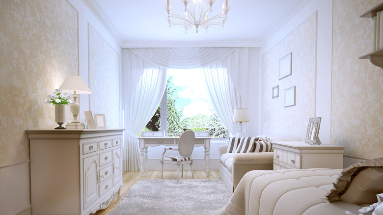 bedroom with white curtains