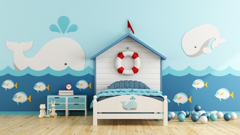 Whale mural kid's bedroom