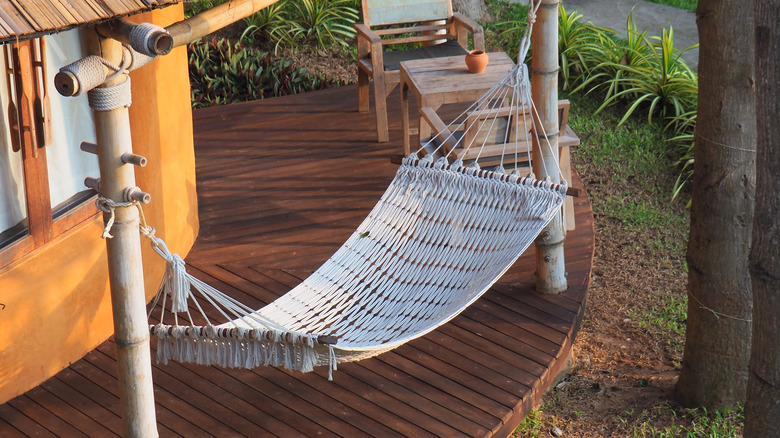 hammock hanging on front porch