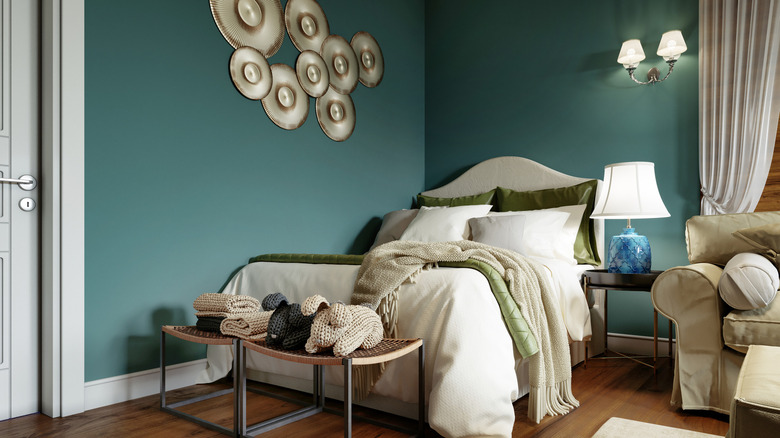 Simple bedroom teal walls